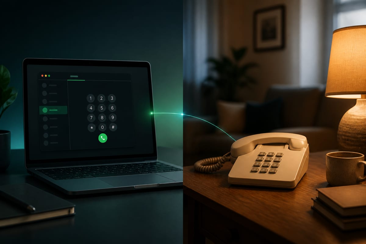Browser dialer calling a classic home landline phone